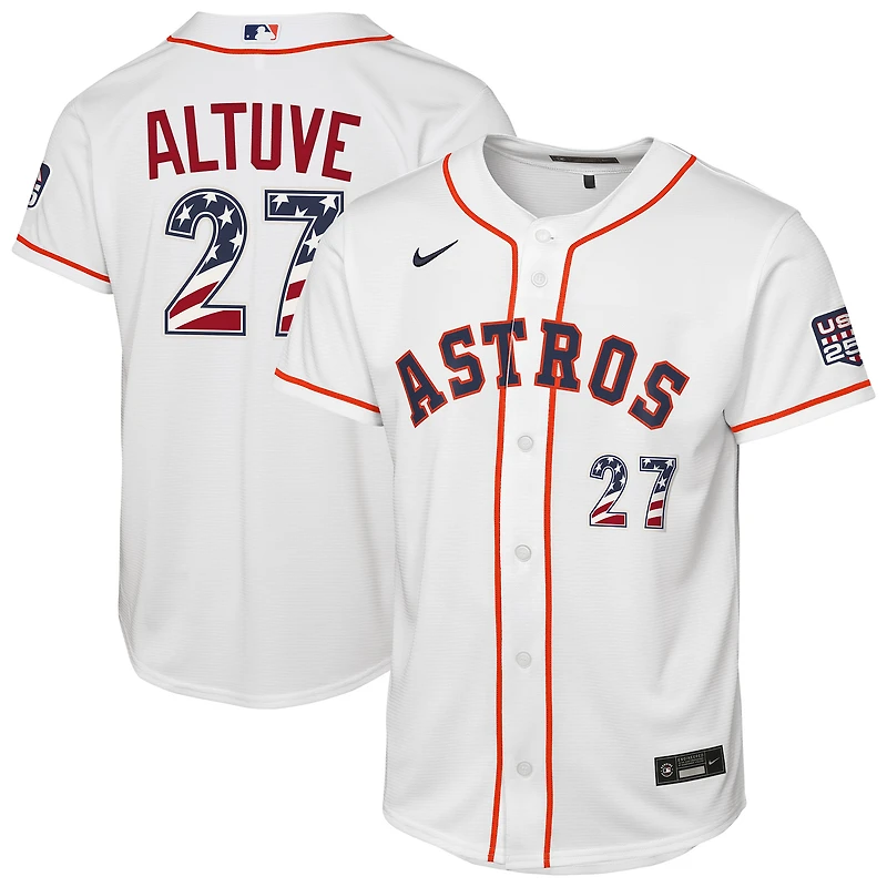 Maillot réplique domicile Nike Jose Altuve blanc Houston Astros USA 250 pour enfant, édition spéciale 4 juillet