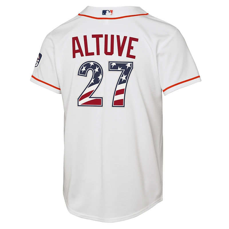 Maillot réplique domicile Nike Jose Altuve blanc Houston Astros USA 250 pour enfant, édition spéciale 4 juillet