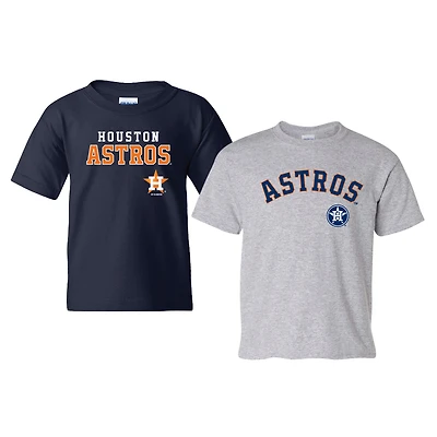 Lot de 2 t-shirts Houston Astros Cooperstown pour jeunes, couleur marine/gris chiné, Soft as a Grape