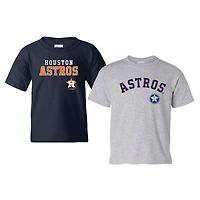 Lot de 2 t-shirts Houston Astros Cooperstown pour jeunes, couleur marine/gris chiné, Soft as a Grape
