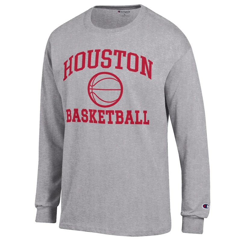 T-shirt de basket-ball à manches longues Champion Grey pour homme avec logo emblématique des Houston Cougars