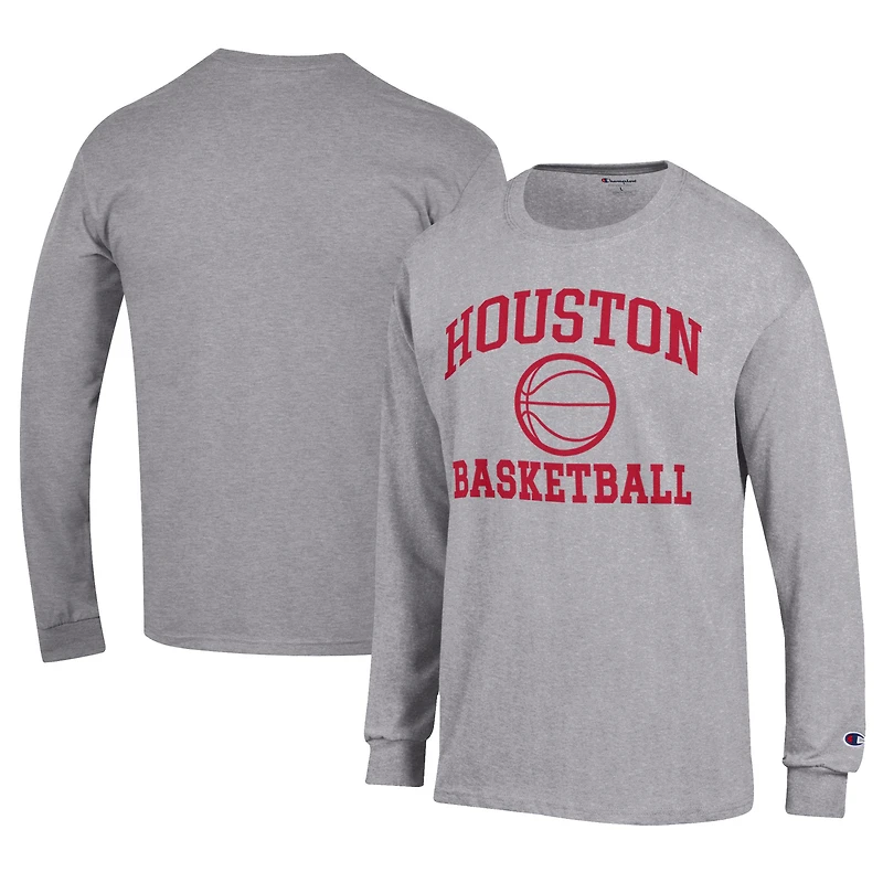 T-shirt de basket-ball à manches longues Champion Grey pour homme avec logo emblématique des Houston Cougars