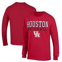 T-shirt de baseball à manches longues Champion Red Houston Cougars Stack pour homme