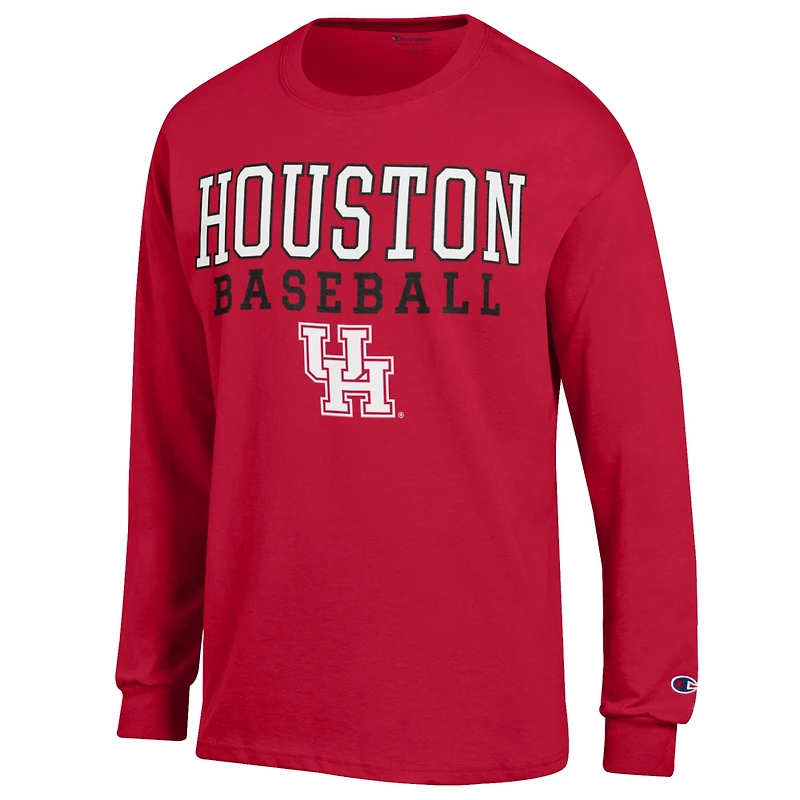 T-shirt de baseball à manches longues Champion Red Houston Cougars Stack pour homme
