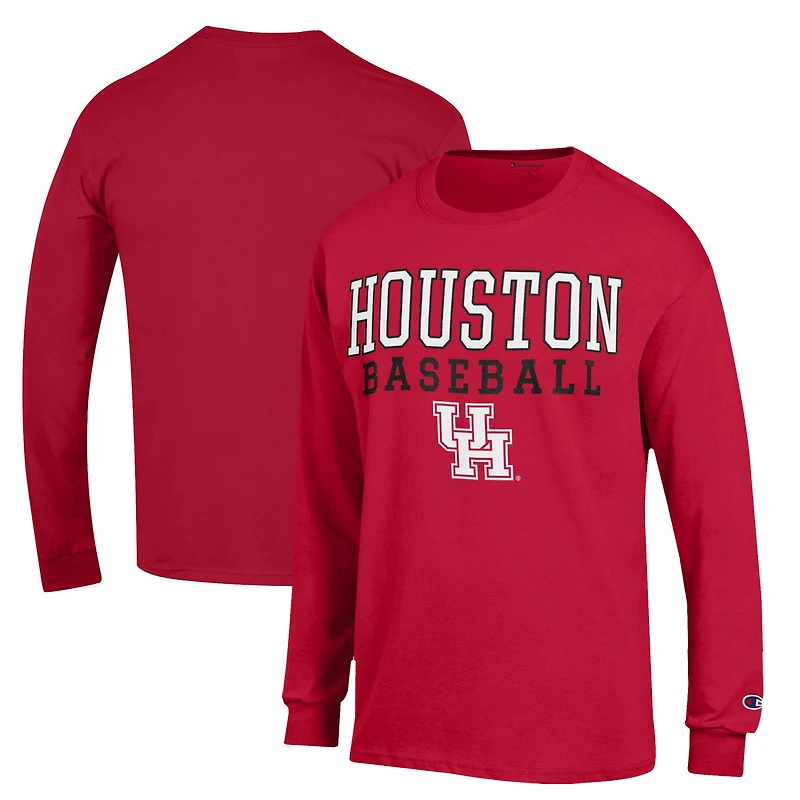 T-shirt de baseball à manches longues Champion Red Houston Cougars Stack pour homme