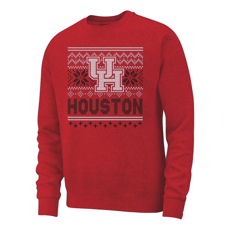 Men's  Red Houston Cougars Holiday Fleece Crewneck Sweatshirt