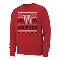 Men's  Red Houston Cougars Holiday Fleece Crewneck Sweatshirt