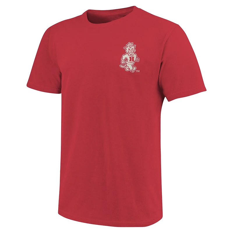 T-shirt rouge de qualité supérieure avec paysage mascotte des Cougars Houston pour hommes