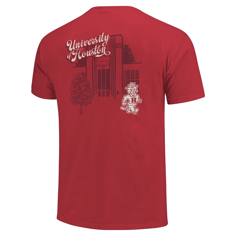 T-shirt rouge de qualité supérieure avec paysage mascotte des Cougars Houston pour hommes