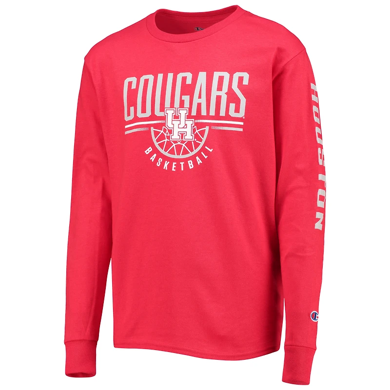 Youth Champion Red Houston Cougars Basketball Long Sleeve T-Shirt