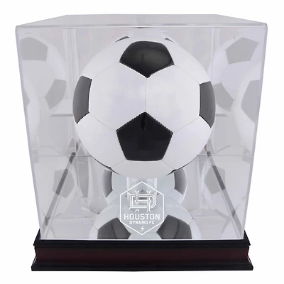 Houston Dynamo Mahogany Team Logo Soccer Ball Display Case