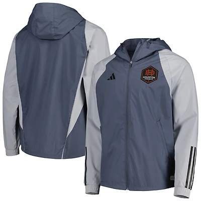 Men's adidas Charcoal Houston Dynamo FC All-Weather Raglan Hoodie Full-Zip Jacket