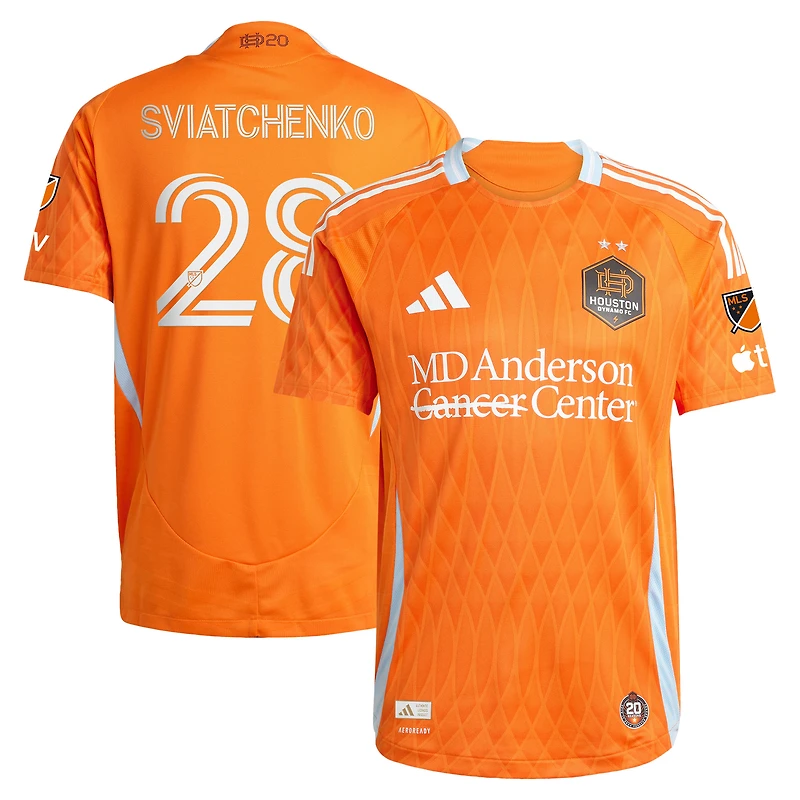 Maillot de joueur authentique adidas Erik Sviatchenko Orange Houston Dynamo FC 2025 Saison 20 pour homme