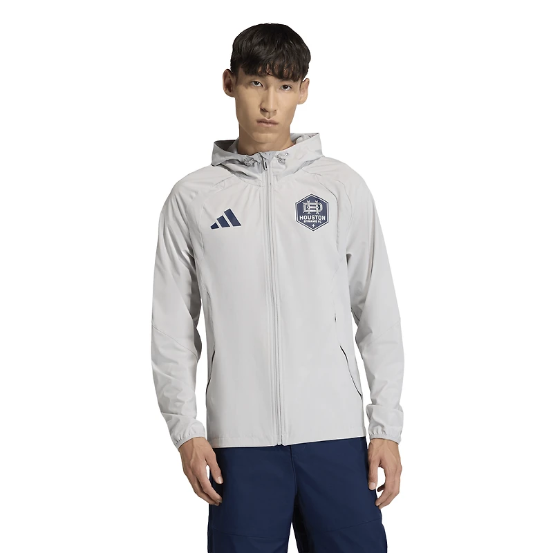 Men's adidas  Gray Houston Dynamo FC Tiro Travel Full-Zip Hooded Windbreaker