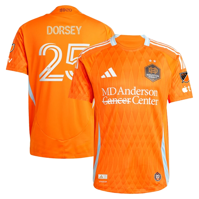 Maillot de joueur authentique adidas Griffin Dorsey Orange Houston Dynamo FC 2025 Saison 20 pour homme