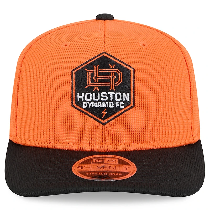 Casquette extensible à boutons-pression Houston Dynamo FC 2025 orange/noir New Era pour homme