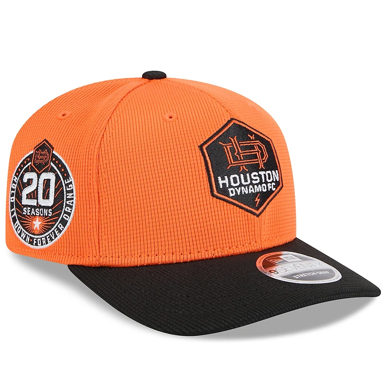 Casquette extensible à boutons-pression Houston Dynamo FC 2025 orange/noir New Era pour homme