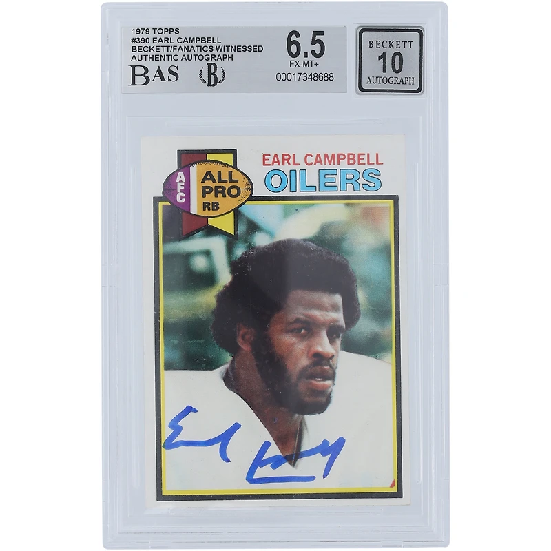 Earl Campbell Houston Oilers Autographed 1979 Topps #390 Beckett Fanatics Witnessed Authenticated 6.5/10 Rookie Card
