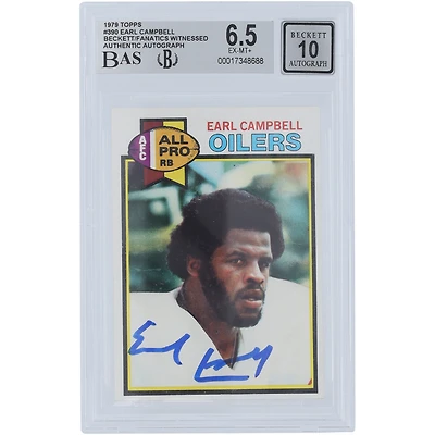Earl Campbell Houston Oilers Autographed 1979 Topps #390 Beckett Fanatics Witnessed Authenticated 6.5/10 Rookie Card