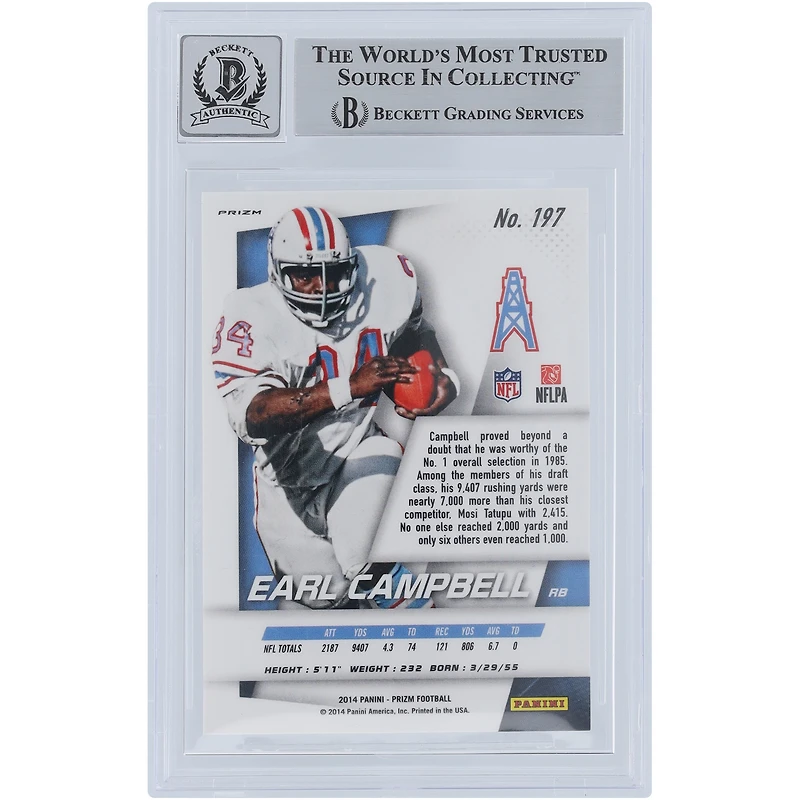 Earl Campbell Houston Oilers Autographed 2014 Panini Prizm #197 Beckett Fanatics Witnessed Authenticated /10 Card with "HOF 91" Inscription