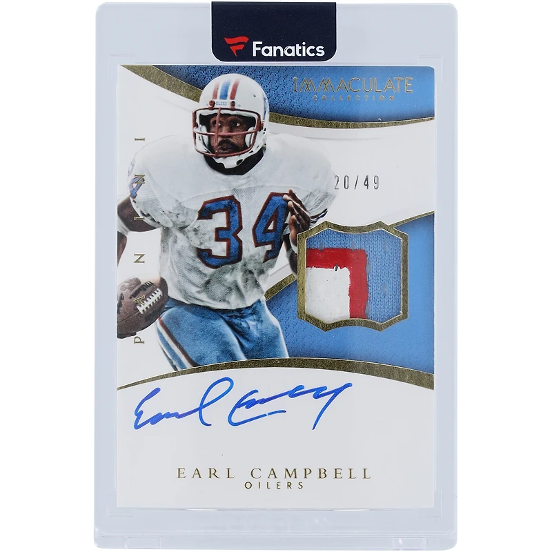 Earl Campbell Houston Oilers Autographed 2015 Panini Immaculate Tri-Color Relic #ISP-EC #20/49 Card