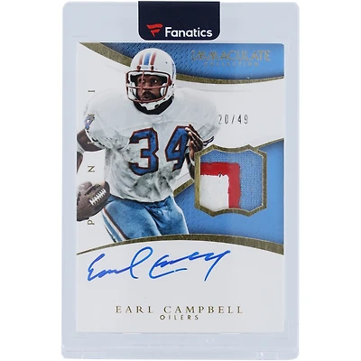 Earl Campbell Houston Oilers Autographed 2015 Panini Immaculate Tri-Color Relic #ISP-EC #20/49 Card 
