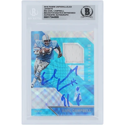 Earl Campbell Houston Oilers Autographed 2016 Panini Unparalleled Jerseys Relic #34 #/99 Beckett Fanatics Witnessed Authenticated 10 Card with "HOF 91" Inscription