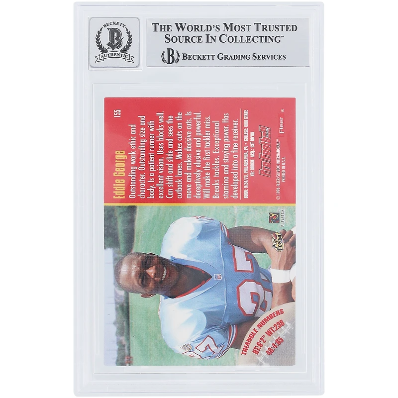 Eddie George Houston Oilers Autographié 1996 Fleer #155 Beckett Fanatics Witnessed Authenticated 10 Rookie Card