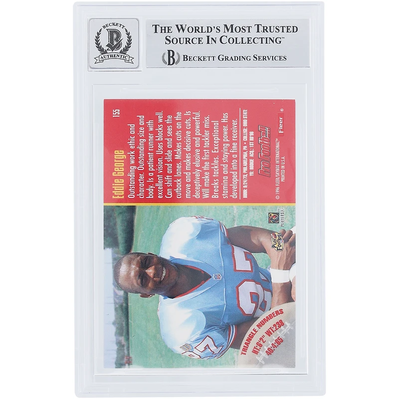 Eddie George Houston Oilers Autographed 1996 Fleer #155 Beckett Fanatics Witnessed Authenticated 9/10 Rookie Card