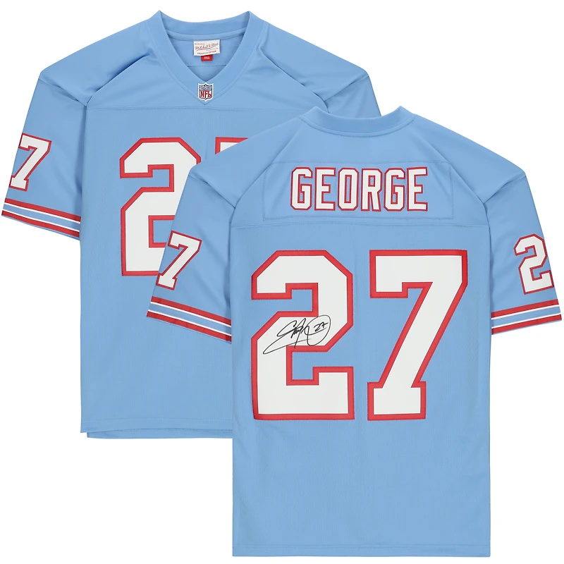 Maillot Mitchell & Ness Legacy bleu clair autographié par Eddie George des Houston Oilers