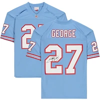 Maillot Mitchell & Ness Legacy bleu clair autographié par Eddie George des Houston Oilers