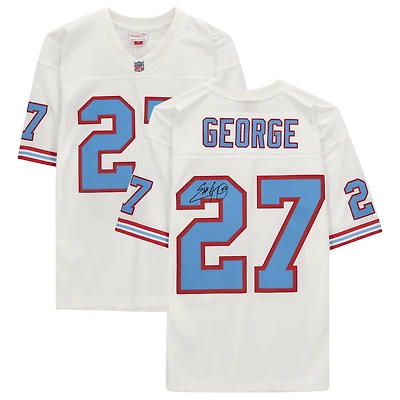 Maillot Mitchell & Ness Legacy blanc autographié par Eddie George des Houston Oilers