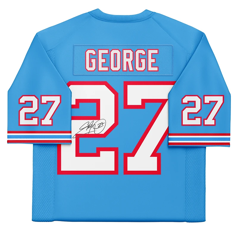 Maillot réplique autographié Mitchell & Ness bleu clair des Houston Oilers d'Eddie George
