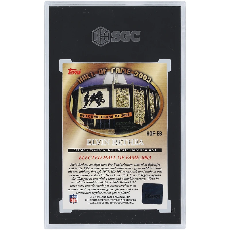 Elvin Bethea Houston Oilers Autographed 2003 Topps HOF Class of 2003 #HOF-EB SGC Authenticated 9/10 Card