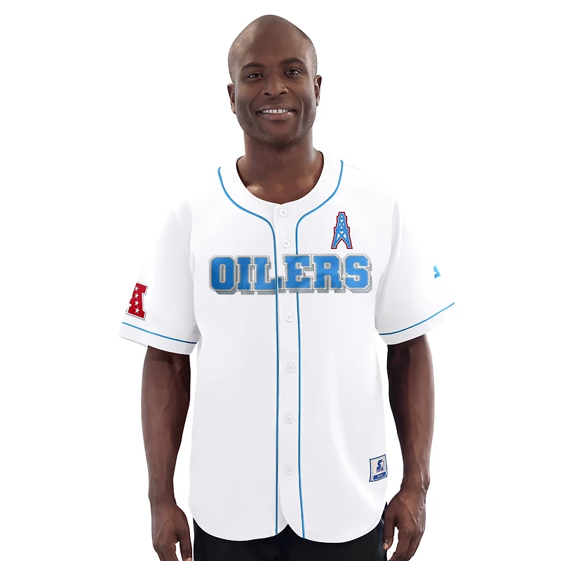 Men's Starter White Houston Oilers Relay Vintage Full-Button Baseball Jersey