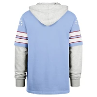 Sweat à capuche bleu clair « 47 » pour homme, Houston Oilers Gridiron Classics, motif double tête rétro Blitz, cornerback