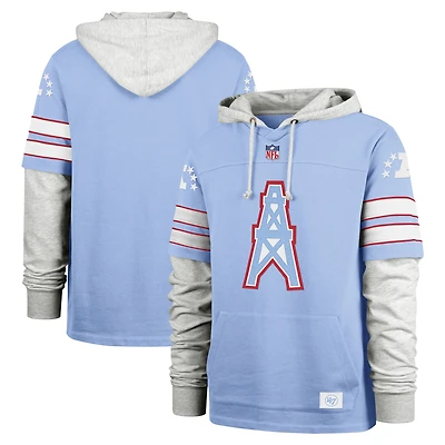 Men's '47 Light Blue Houston Oilers Gridiron Classics Throwback Double Header Blitz Cornerback Pullover Hoodie