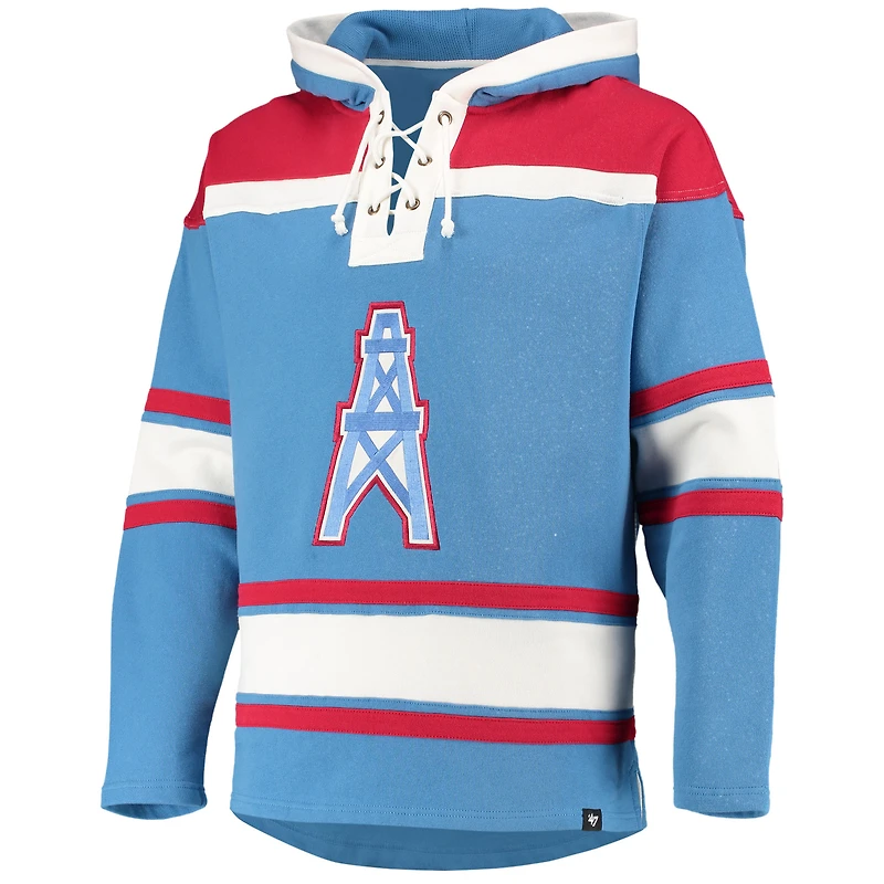 Chandail à capuchon en V encolure Houston Oilers Lacer '47 pour homme, bleu poudré/rouge
