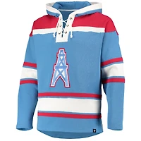 Chandail à capuchon en V encolure Houston Oilers Lacer '47 pour homme, bleu poudré/rouge