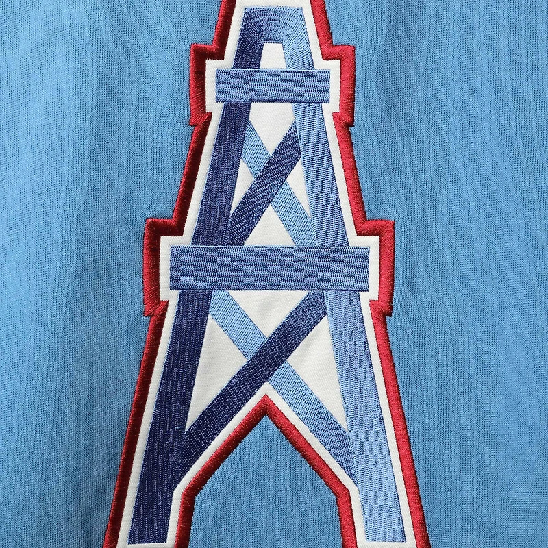 Chandail à capuchon en V encolure Houston Oilers Lacer '47 pour homme, bleu poudré/rouge