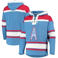 Chandail à capuchon en V encolure Houston Oilers Lacer '47 pour homme, bleu poudré/rouge