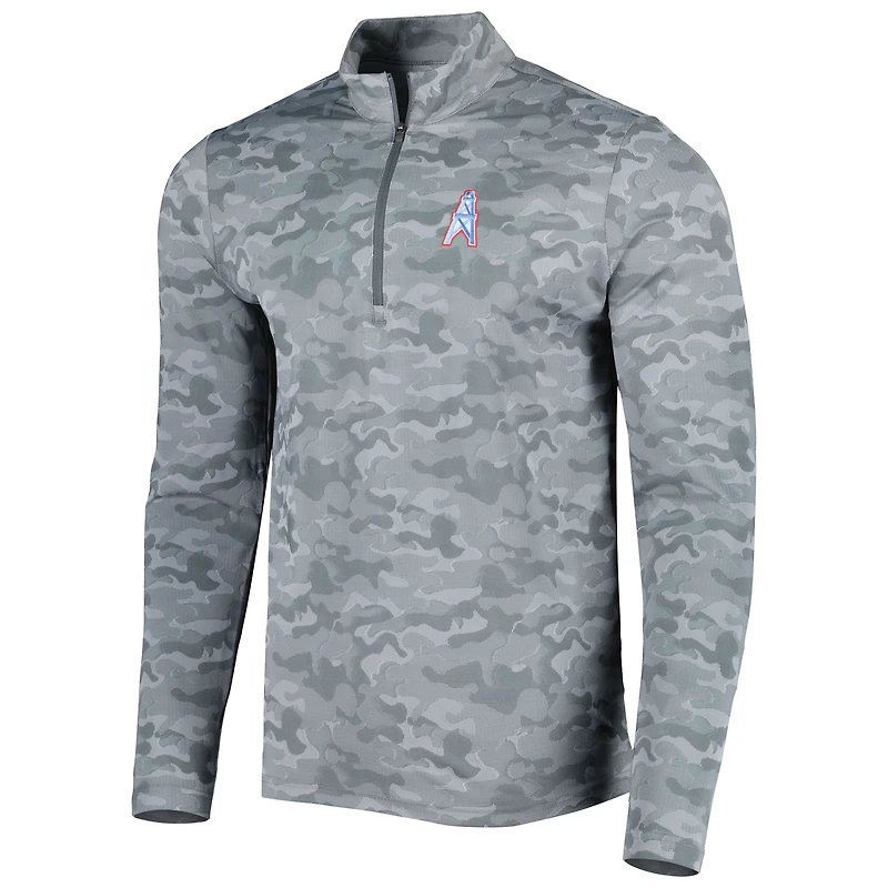Men's Antigua Gray Houston Oilers Brigade Throwback Quarter-Zip Top