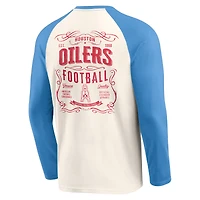 T-shirt à manches longues raglan Henley pour homme de la collection Darius Rucker Fanatics, couleur crème/bleu clair, des Oilers Houston