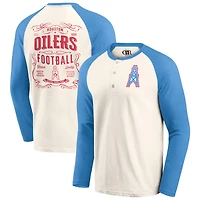T-shirt à manches longues raglan Henley pour homme de la collection Darius Rucker Fanatics, couleur crème/bleu clair, des Oilers Houston