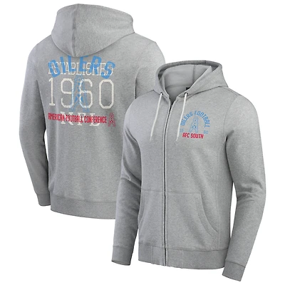 Sweat à capuche zippé rayures vintage pour homme de la collection Darius Rucker Fanatics, gris chiné, Houston Oilers