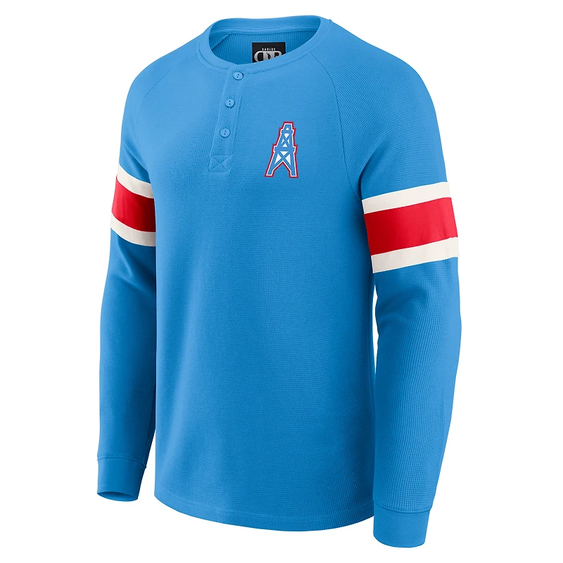 T-shirt Henley à manches longues raglan bleu clair pour homme de la collection Darius Rucker par Fanatics des Houston Oilers Gridiron Classics