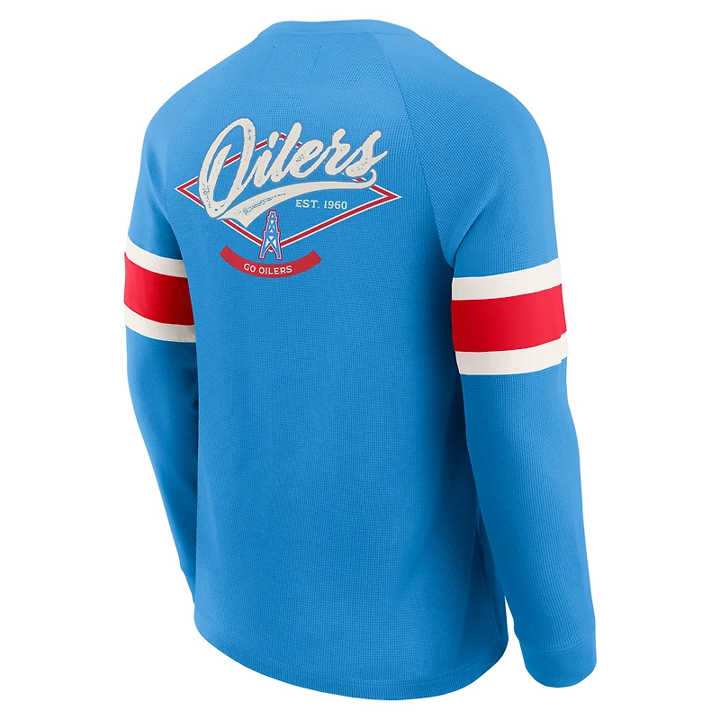 T-shirt Henley à manches longues raglan bleu clair pour homme de la collection Darius Rucker par Fanatics des Houston Oilers Gridiron Classics