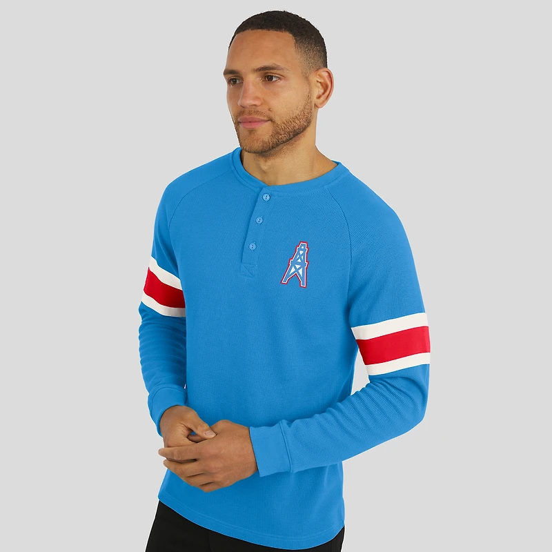 T-shirt Henley à manches longues raglan bleu clair pour homme de la collection Darius Rucker par Fanatics des Houston Oilers Gridiron Classics