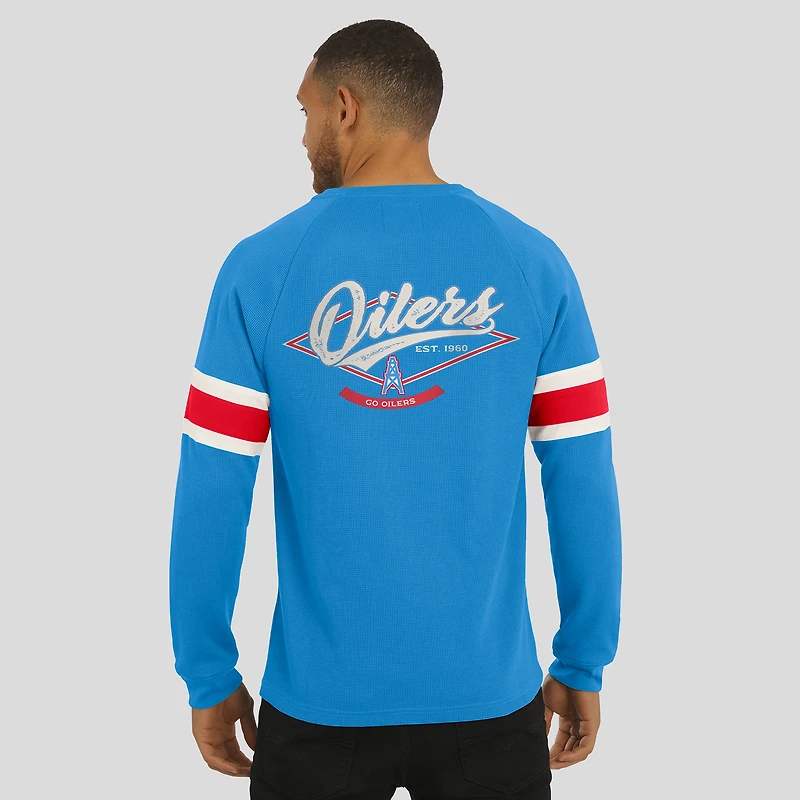 Men's Darius Rucker Collection by Fanatics Light Blue Houston Oilers Gridiron Classics Waffle-Knit Raglan Long Sleeve Henley T-Shirt
