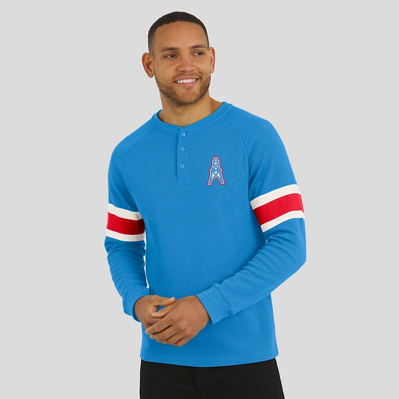 T-shirt Henley à manches longues raglan bleu clair pour homme de la collection Darius Rucker par Fanatics des Houston Oilers Gridiron Classics